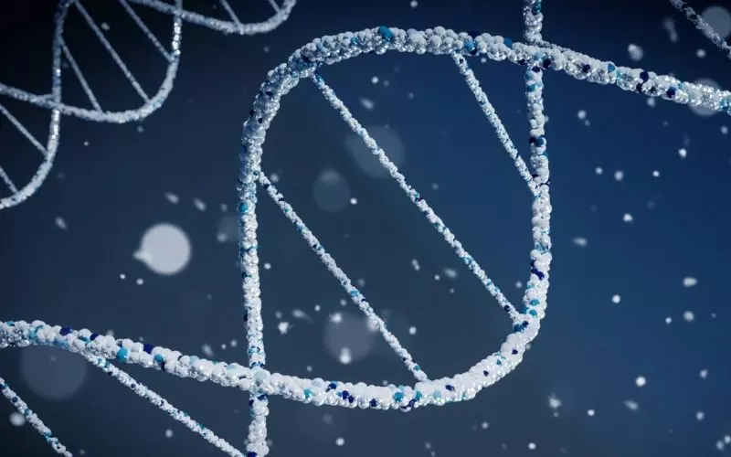 secuencia de ADN sobre fondo azul