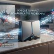 Infografía sobre problemas de conexión con un router WiFi 7 en el hogar, mostrando obstáculos físicos, saturación de red y dispositivos antiguos incompatibles.