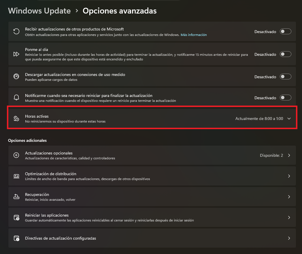 Horas activas Windows