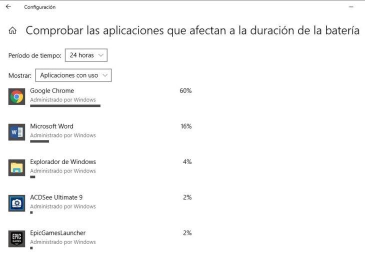 Cómo saber qué aplicaciones están agotando la batería en Windows 10