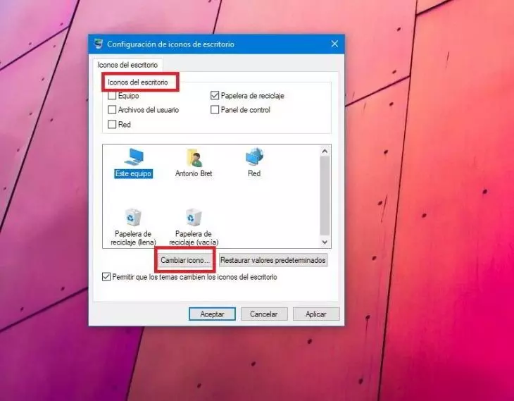 cambiar iconos en Windows 10