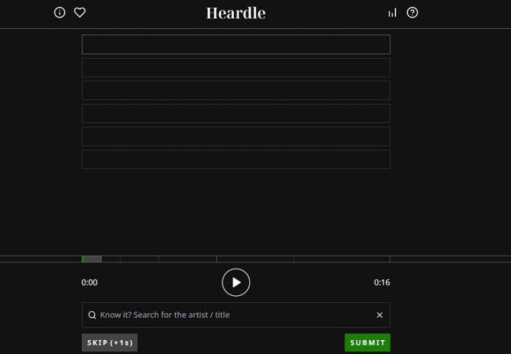 heardle, un juego como Wordle basado en música