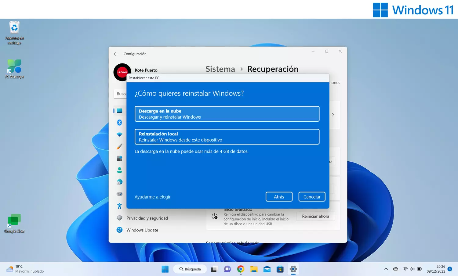 restablecer Windows 11